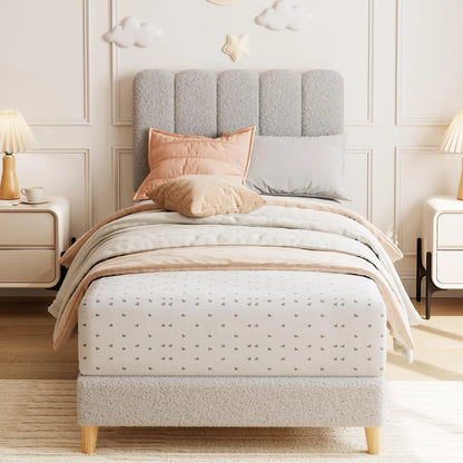 Twin XL Upholstered Bed Frame with Wave Headboard