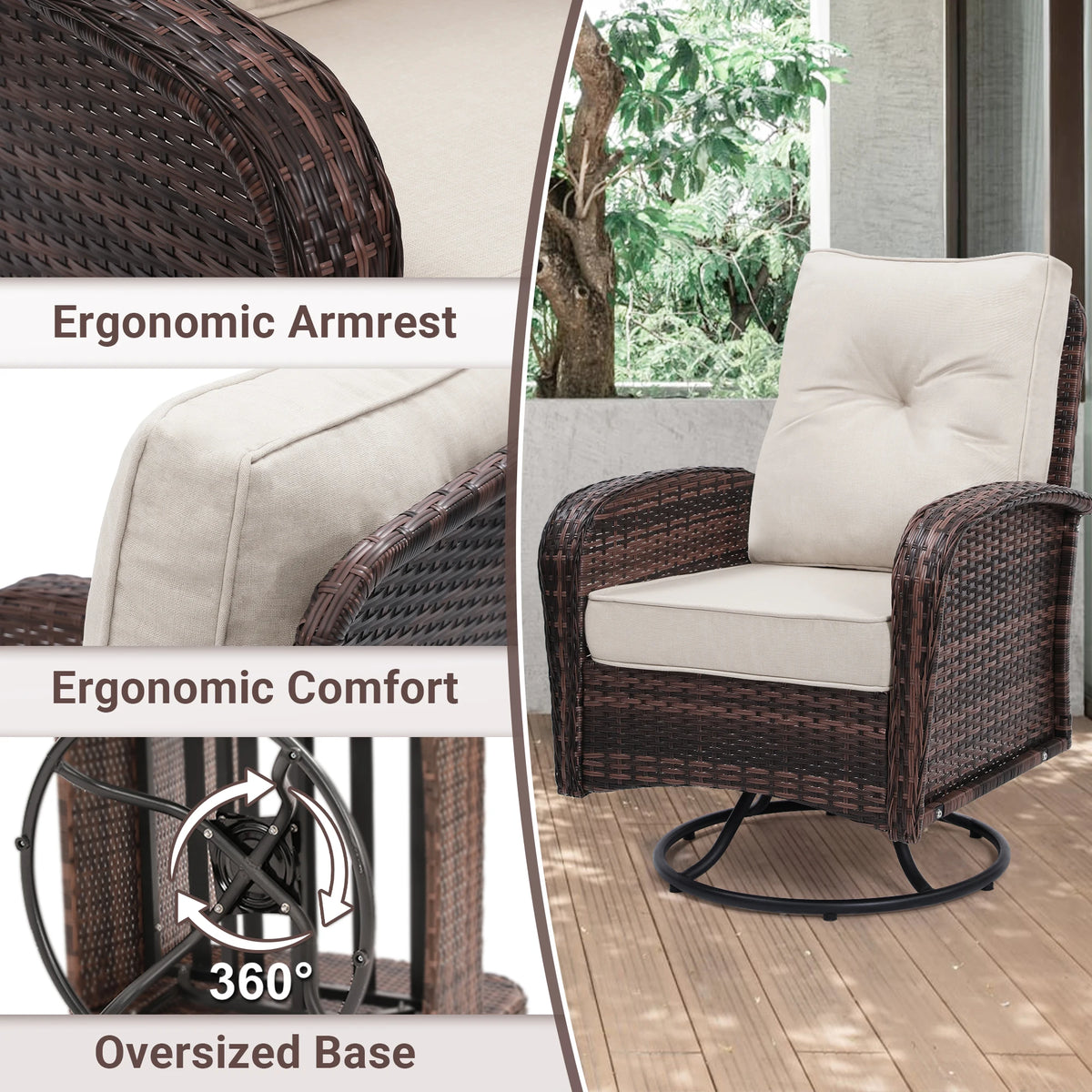 Swivel Wicker Chair and Side Table Set