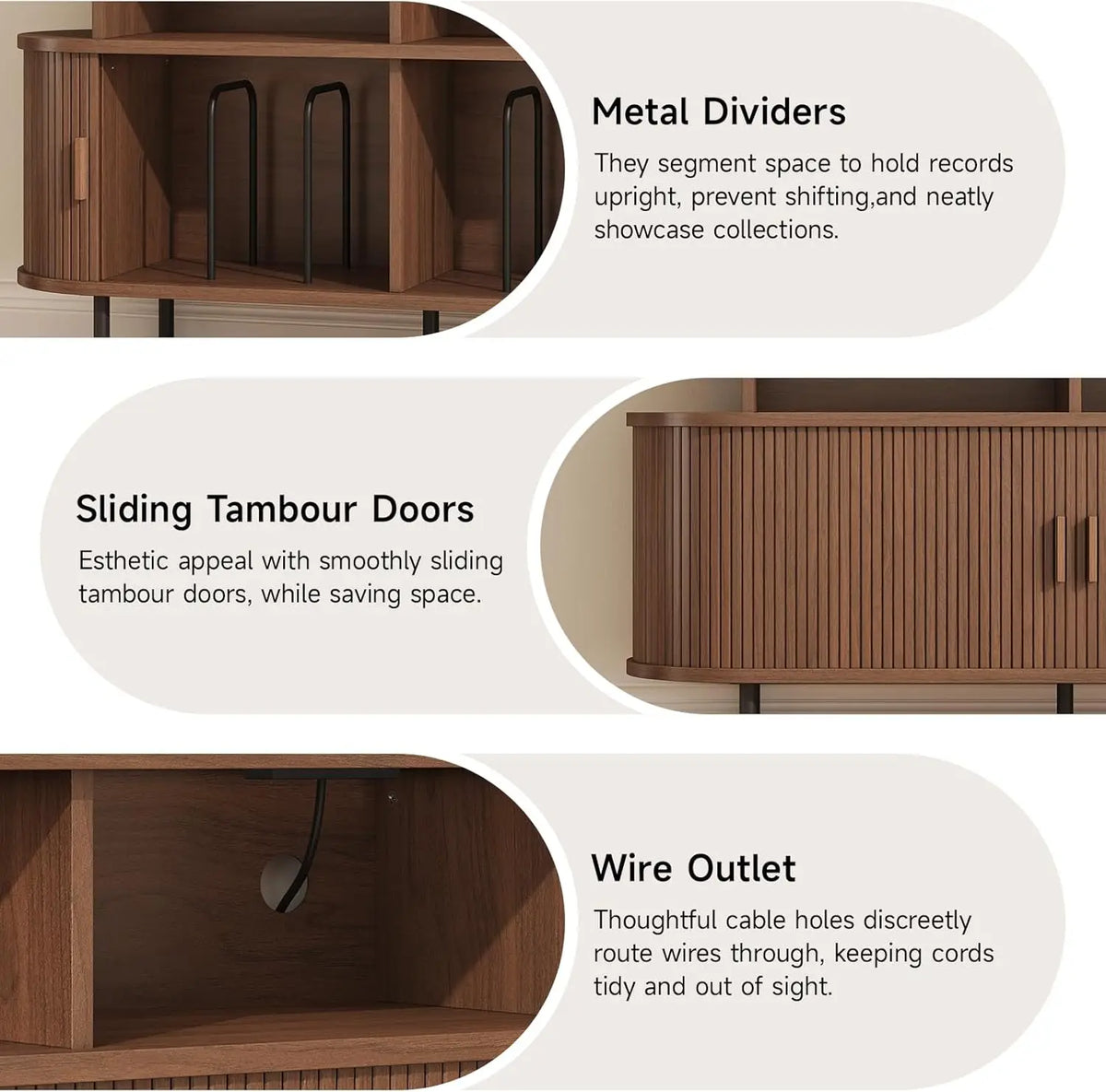 55-Inch Record Player Stand with Charging Station