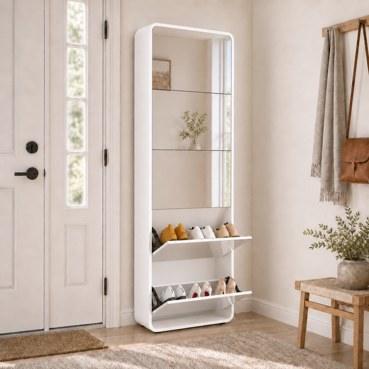 White variant — Elcoria Slim 5 Mirror Shoe Cabinet