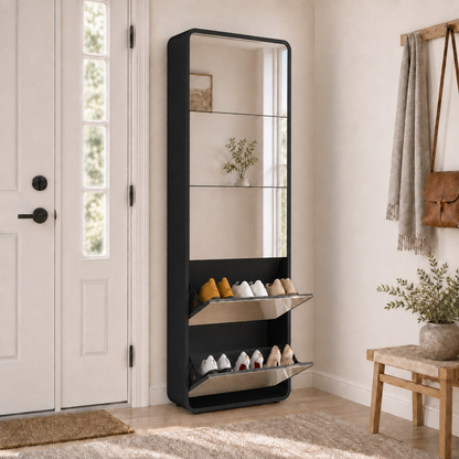 Black variant — Elcoria Slim 5 Mirror Shoe Cabinet